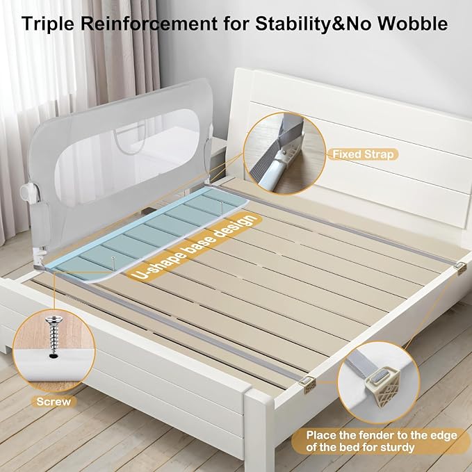 59 Inch Bed Rail for Toddlers,Swing Down Kids Bed Rails Guard for Twin,Full,Queen,Bunk Size Bed,Extra Tall Child Bed Rail Guard with Reinforced Anchor Safety System,59" L x 31" H,Grey