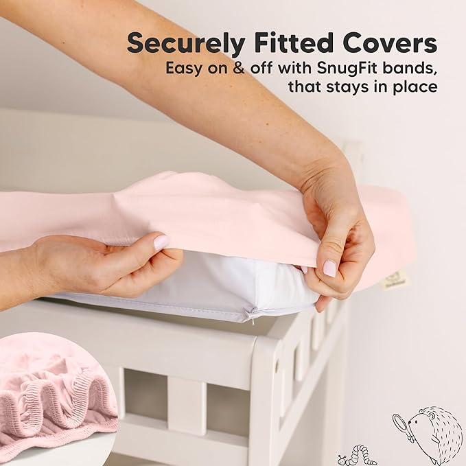 2-Pack Organic Changing Pad Covers for Girl, Boy, Neutral - 100% Cotton Changing Table Pad Cover, Soft Baby Nursery Diaper Changing Pad Sheets,Contour Changing Pads Liners,Change Pad Cover (Mist Rose)