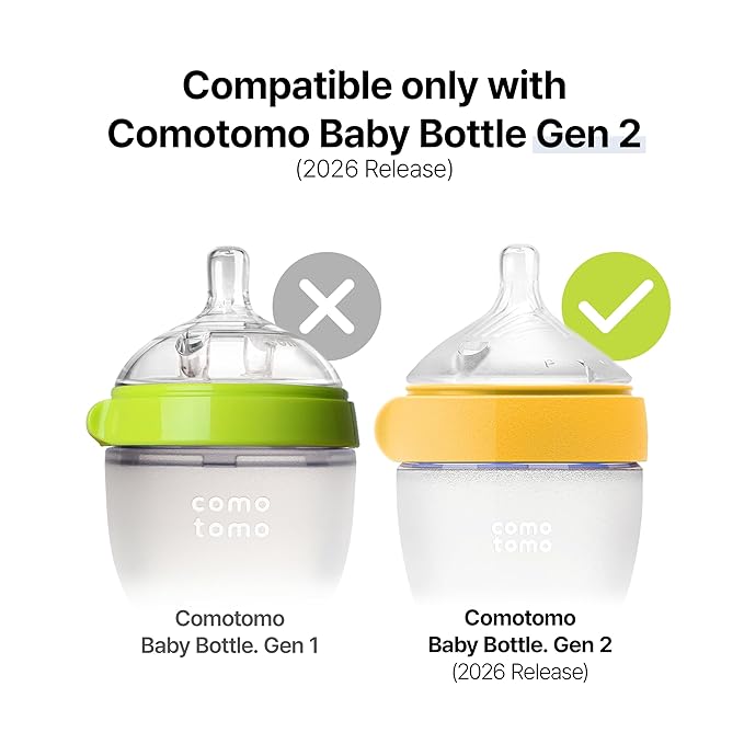 Comotomo Silicone Replacement Nipples for Baby Bottle Gen 2 (2026 Release) - Soft, Silicone Nipples with Dual Anti-Colic Vents Designed for Natural Latch (Pack of 2), Slow Flow (0-3 Months)
