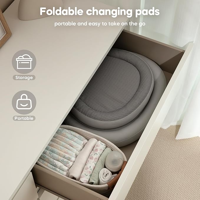 Mamatepe Baby Changing Pad, Waterproof Wipe-Clean PU Foldable On-the-Go Travel Mat, Non-Slip with Adjustable Safety Belt for Dresser & Changing Table, 30"x18", Gray