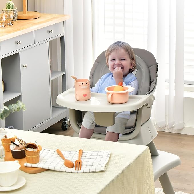 GLACER 8 in 1 Convertible Baby High Chair - Adjustable High Chairs for Babies and Toddlers with Removable Tray, Dual Cushions, Activity Table and Chair Set, Booster Seat, Stool (Gray)