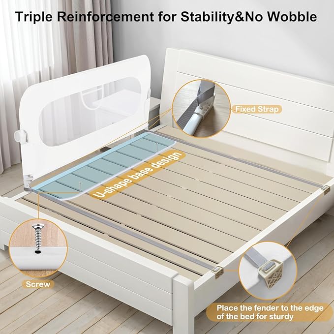 Bed Rail for Toddlers,Swing Down Kids Bed Rails Guard for Twin,Full,Queen,Bunk Size Bed,Extra Tall Child Bed Rail Guard with Reinforced Anchor Safety System,32" L x 29.5" H,White
