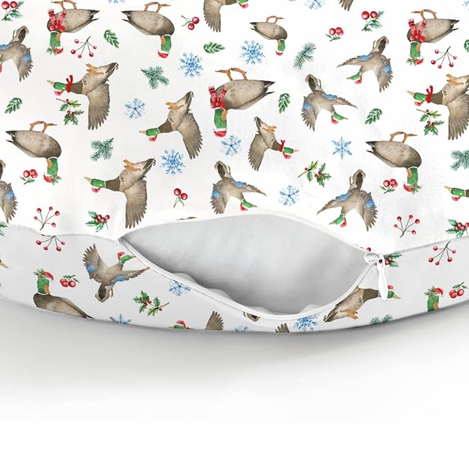 Christmas Mallard Ducks Baby Nursing Pillow Covers for Boy Girl Winter Green Ducks Fir Leaves Snowflakes Nursing Pillowcase for Breastfeeding Pillows Hunting Ducks Soft Stretchy Slipcovers for Newborn