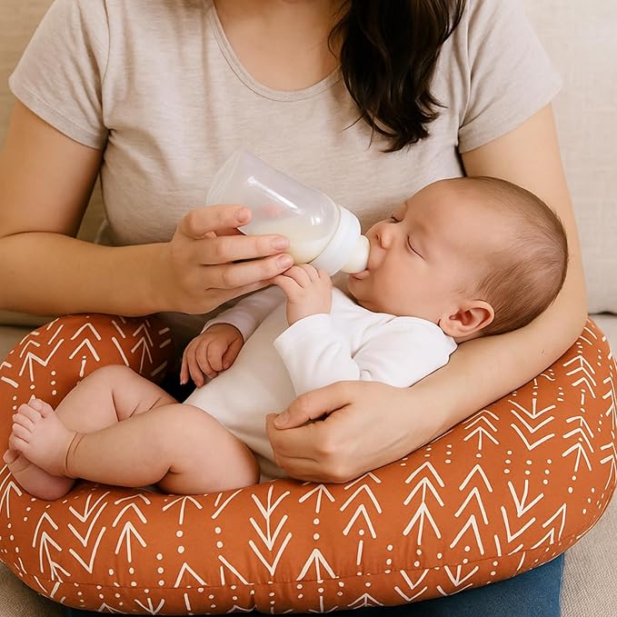 2 Pack Baby Nursing Pillow Cover Newborn U-Shaped Breastfeeding Pillowcase Cushion Cover Stretchy Replaceable Forest&Floral Pillow Cover Slipcover 22.5x18 (Forest + Retro Geometry)