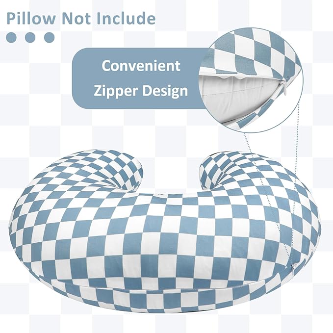 DILIMI Nursing Pillow Cover, Stretchy Removable Case for Breastfeeding Pillows, Ultra Soft Comfortable Slipcover for Baby Girl and Boy, Blue Checkerboard