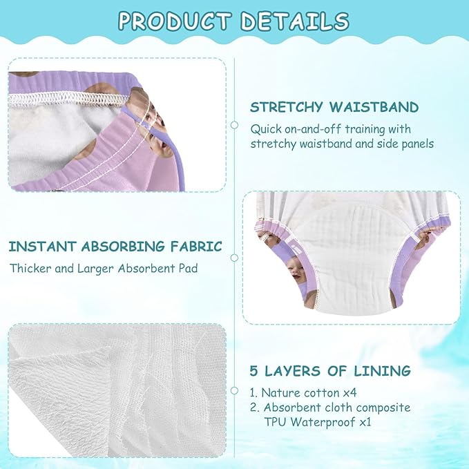 Joko Ivery 1 Purple Pink Gradient Custom Potty Training Pants Soft Traning Potty Panty for Girls Boys Toddlers 3T 3Pcs