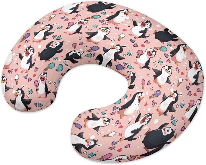 Cute Cartoon Penguin Pillow Cover for Newborn Feeding Pillow Cover U-Shaped Breastfeeding Pillow Case Hidden Zipper Design Soft and Skin-Friendly
