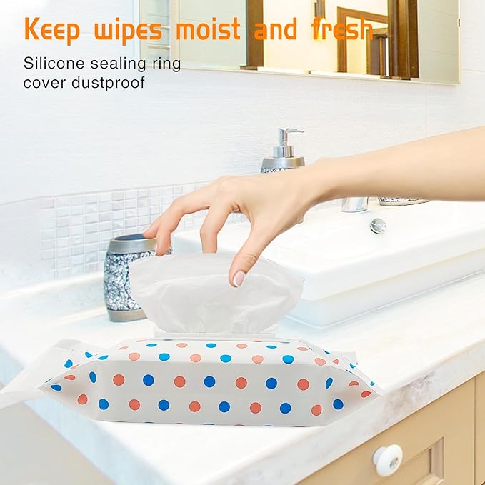 2 Pack Portable Baby Wipes Dispenser Holder Set Circle Dot Refillable Baby Wipes Container Wipe Holder Reusable Travel Wet Wipe Pouch for Diaper Bag Lightweight Travel Wipes Dispenser Cases