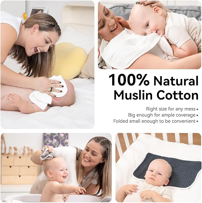Synrroe Muslin Burp Cloths Large Pack of 10 Extra Absorbent and Soft 6 Layers 20 by 10 Inches 100% Cotton (Rose Red 10 Pack)