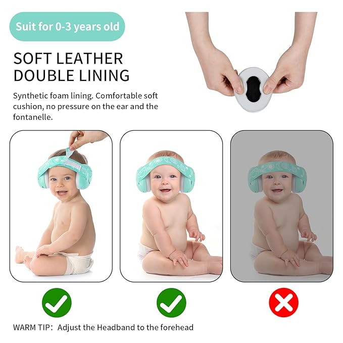 LYSIAN Baby Earmuffs for Infants & Toddlers 3 Months-3 Years, 25dB SNR Noise Reducing Hearing Protection with Elastic Headband for Travel, Airplanes, Outings and Fireworks, Aqua