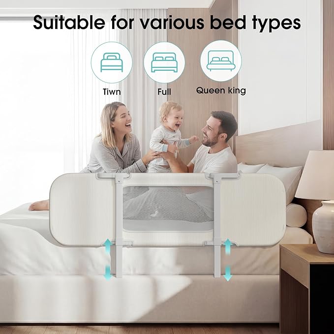 NUTIKAS Portable Bed Rails for Toddlers, 46" Foldable Travel Bed Rail for Camper Bunk, Twin, Full, Queen & King Size Bed, Collapsible Kids Safety Bedrail with Adjustable Height