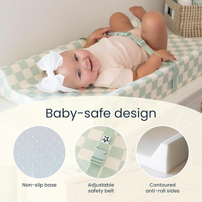 Tiny Twinkle Diaper Changing Pad for Dresser & Nursery Table – Waterproof, Wipeable & Mess-Proof Baby Changing Pad with Safety Strap, Non-Slip Base & Removable Washable Cover(Bows)