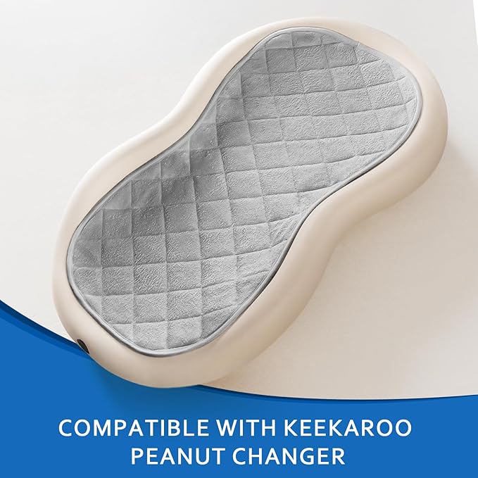 Changing Pad Liner Waterproof 3 Pack Quilted Thicker, Fits for Peanut Shape Changing Pad, Soft Viscose Terry Surface, Non-Slip Design Reusable Pad Liners Machine Washable, Gray