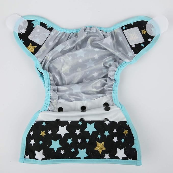 Baby Cloth Diaper Cover Nappy Hook and Loop Double Gusset 6.6lbs to 33lbs (Stars) One Size