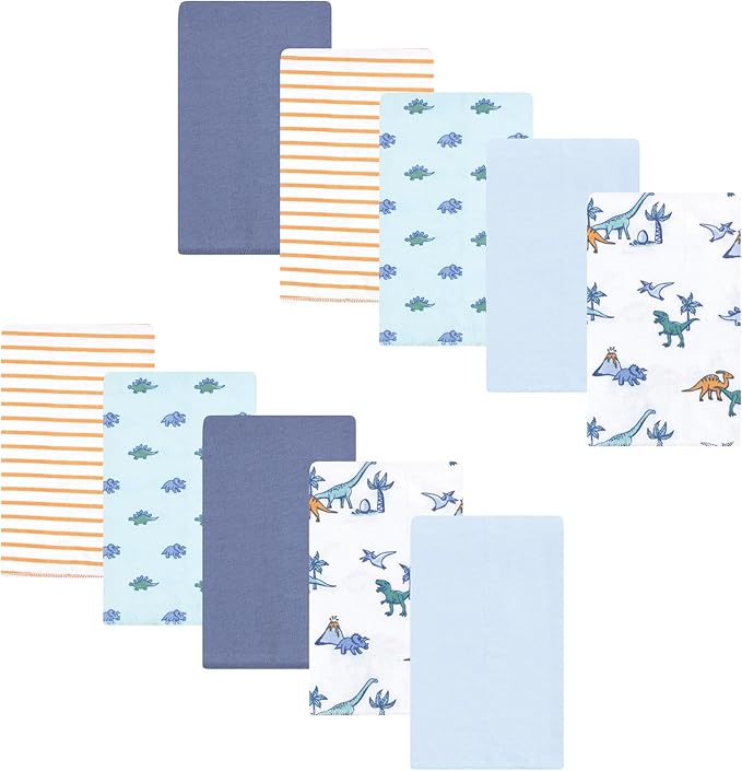 Luvable Friends Hudson Baby Flannel Burp Cloths 10pk, Dino Garden