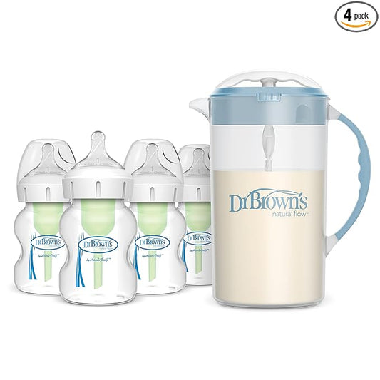 Dr. Brown's Baby Formula Mixing Pitcher 32oz, Blue with Anti-Colic Options+ Wide-Neck Baby Bottles, 4 Pack, 5 oz