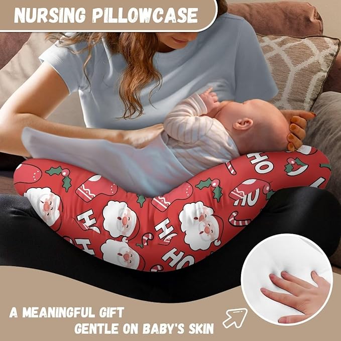 Cartoon Santa Claus Breastfeeding Pillow Slipcover for Baby Breastfeeding Slipcover Infant Newborn Nursery Bottle Pillowcase Durable and Easy to Clean Xmas Decor