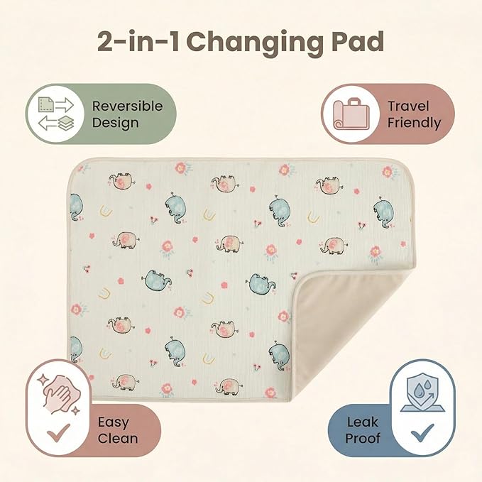 Baby Diaper Changing Pad, 19.7"x25.6" Waterproof Changing Pad Liners with 100% Muslin Cotton Front Top and Leather Back, Soft and Absorbent Portable Changing Mat for Travel, Changing Station