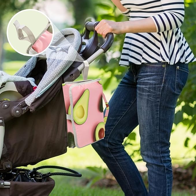 Avocado Green Fruit Portable Changing Pad for Unisex Baby Toddler Waterproof Baby Changing Mat with Pillow & Shoulder Strap Travel Changing Kit for Dresser Gift Home Traveling Hiking