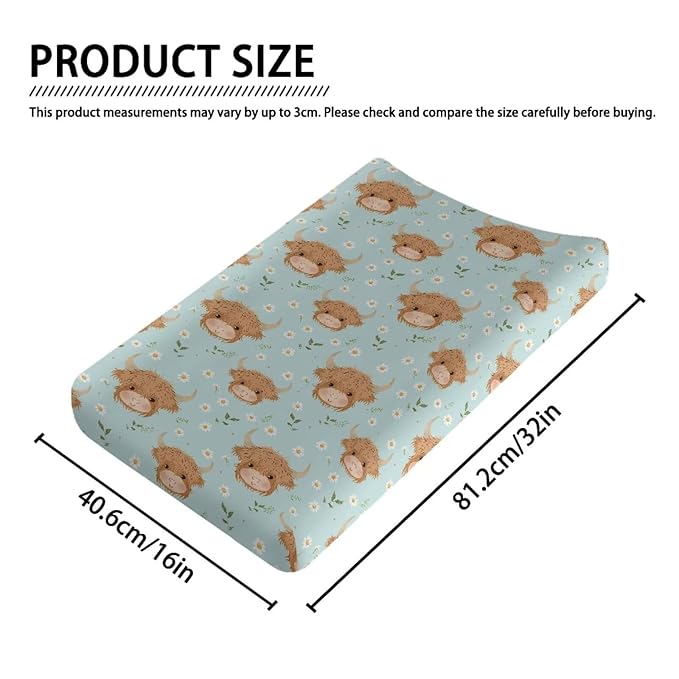 Highland Cow Baby Changing Pad Cover Neutral Flower Diaper Changing Table Covers Cattle Newborn Infant Changing Table Sheets Mat Toddler