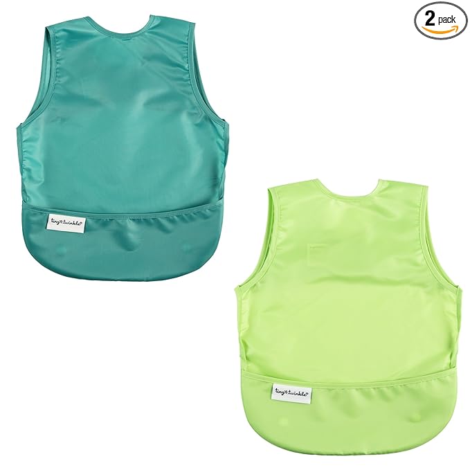 Tiny Twinkle Mess Proof Baby Bibs | 2 Pack Waterproof Toddler Bib for Eating | Baby Apron for Feeding, Machine Washable, Perfect Shower Gift (Rainforest, 6–24M)