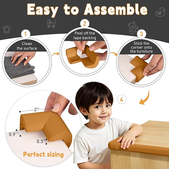 Thick Corner Edge Protector for Baby Proofing, 6.56Ft Furniture Edge Bumper with 10 L-Shaped & Soft Foam Corner Guards,Adhesive Baby proofing Bumper for Table, Small Toddler Bed (Wood Color)