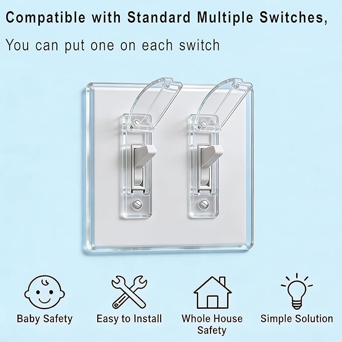Wall Switch Guard 2-Pack Childproof Light Switch Covers Prevent Accidental Toggling for Kids and Home Safety Fits Standard North American Toggle Switches (Clear)