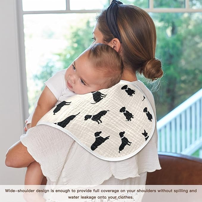 4 Pack Muslin Burp Cloths Dogs Beige Cotton Baby Burp Cloths Absorbent Soft Burping Cloth Washcloths for Newborn Babies Boys Girls 22x11 Inch