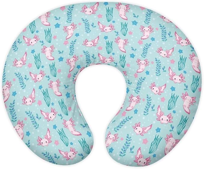 Blue Axolotl Feeding Pillow Cover Daisy Breastfeeding Pillow Slipcover for Newborn Girls Boys Soft Nursing Pillow Case Skin-Friendly U-Shaped Hidden Zipper Design