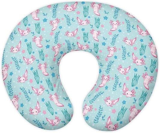 Blue Axolotl Feeding Pillow Cover Daisy Breastfeeding Pillow Slipcover for Newborn Girls Boys Soft Nursing Pillow Case Skin-Friendly U-Shaped Hidden Zipper Design