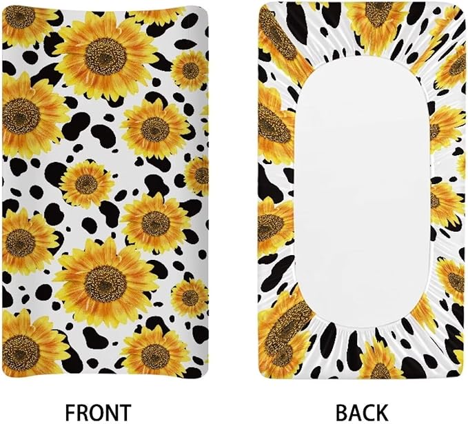 Changing Pad Covers for Boys Girls, Sunflower Cow Diaper Changing Table Pad Cover Soft Breathable Changing Mat Cover for 32''x16" Cute Birthday Gifts for Baby