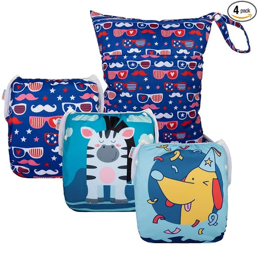ALVABABY 3pcs Baby Swim Diapers with 1pcs Wet Bag Reuseable Washable & Adjustable for Swimming Lesson & Baby Boy and Girl 3YKL09