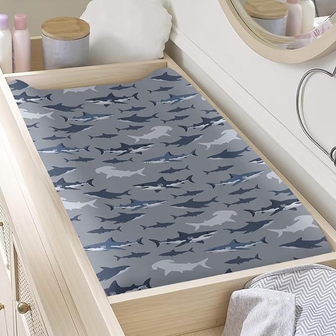 Baby Stretchy Changing Pad Cover, Breathable Changing Pad Cover for Infants and Toddles, Sharks Print 16 * 32 Inches