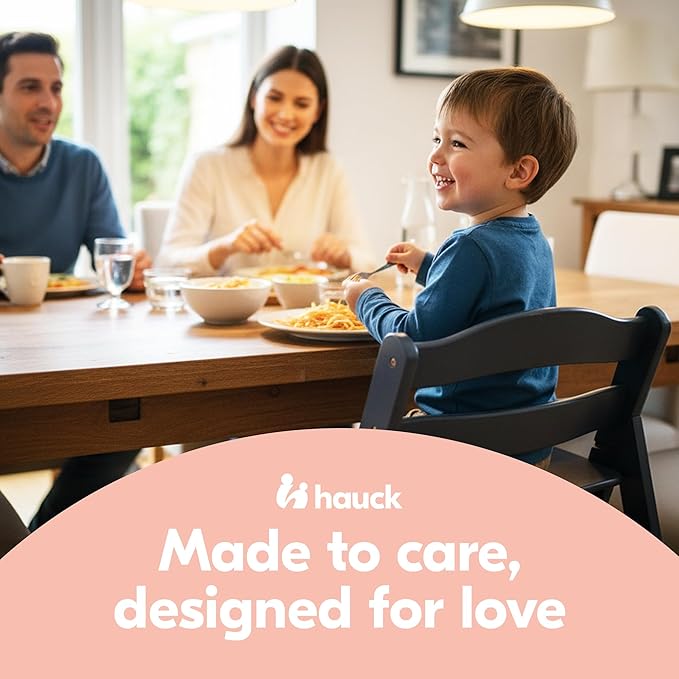 hauck Alpha+, Dark Grey - Wooden High Chair Made of Beech for Children from 6 Months up to 90 kg - Includes 5-Point Strap, Crotch Strap, Protective Bar - Compatible with Many Accessories