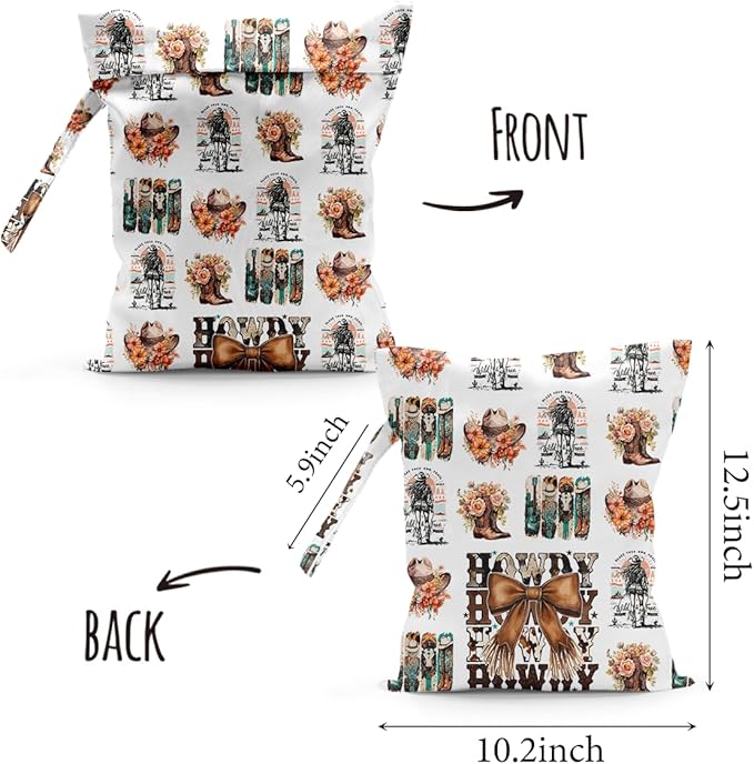 Waterproof Cloth Diaper Wet Dry Bag Reusable Travel Beach Pool Daycare Soiled Toddler Items Yoga Gym Bag for Swimsuits Wet Clothes Bags - Dark Floral Western Boots Pattern