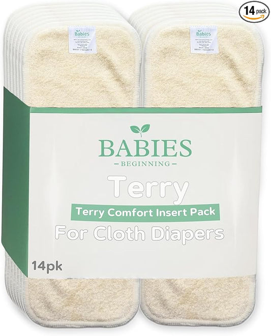 Cloth Diaper Inserts – 14 Pack Reusable 4 Layer Liners for Pocket Diapers – Washable, Absorbent, and Breathable for Babies and Toddlers (Terry Comfort)
