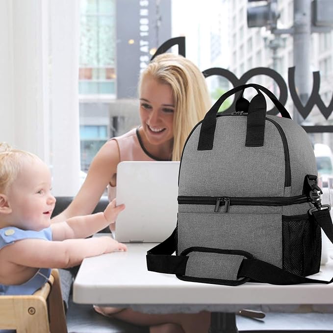 Teamoy Breast Pump Bag Tote with Cooler Compartment for Breast Pump, Cooler Bag, Breast Milk Bottles and More, Double Layer Pumping Bag for Working Moms, Gray