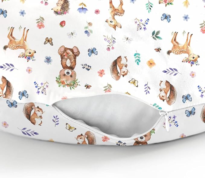 Watercolor Animals Spring Baby Nursing Pillow Covers for Boy Girl Bear Bunny Raccoon Floral Leaves Nursing Pillowcase for Breastfeeding Pillows Animal Soft Stretchy Slipcovers for Newborn