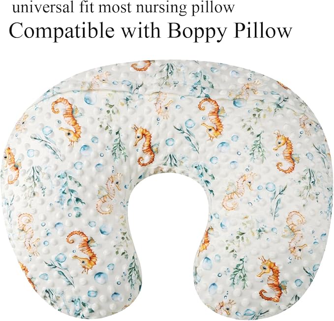 Dot Nursing Pillow Cover Set 2 Pack Nursing Pillow Slipcovers, Ultra Soft Compatible with Boppy Pillow,Standard Pillow for Baby Boy Girl Blue, Seahorse