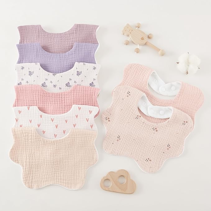 Bearmoss Baby Bibs for Drooling & Teething 8 Pack Muslin Cotton Soft Absorbent Adjustable Unisex Bibs Boys Girls 0-36 Months
