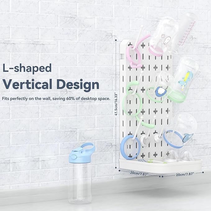 Baby Bottle Drying Rack Baby Bottle Holder Space Saving Bottle Dryer Rack Station Countertop Storage Organizer 12 Travel Bottle Drying Rack Vertical Breast Pump Part Plastic Bag Cup Dryer Tower White