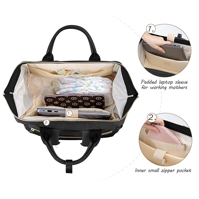 CURMIO Breast Pump Bag Backpack Compatible for Spectra S1, S2, Medela, Pumping Tote with Compartment for Cooler Bag, with Padded Laptop Sleeve for Working Moms, Black