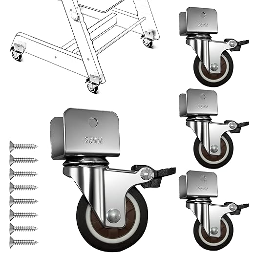 4-Pack 360° Rotation Metal Baby Highchair Wheels Compatible with Stokke Tripp Trapp High Chair, 2-Inch Silent Casters with Steel Brackets and 8-Pcs Screws, Wheels for Tripp Trapp Highchair