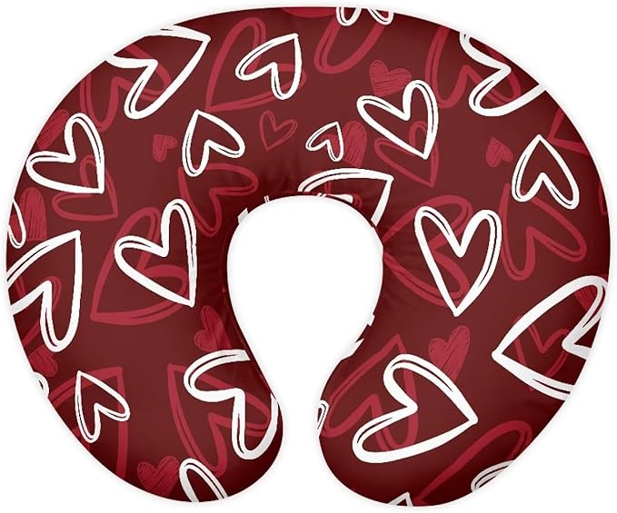 Baby Nursing Pillow Cover, Ultra Soft Nursing Cover Compatible with Pillow,Washable & Breathable Nursing Slipcover，Fits The Original Support for Breastfeeding,Red Love Print(Cover Only)