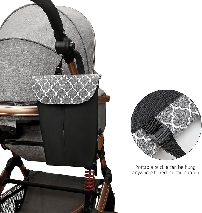 MOMIGO Wet Dry Bags for Baby Wipes Diapers - Reusable, Washable for Stroller, Diapers, Toiletries with Wipes and Diapers Drawing Opening (Black&Grey)