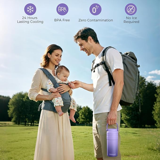 Momcozy Portable Breast Milk Cooler for Travel, 24H Ice-Free Cooling Breastmilk Storage Bottles Container, 12oz Leak Proof Outdoor Small Freezer, Baby Breastfeeding Essential for New Moms