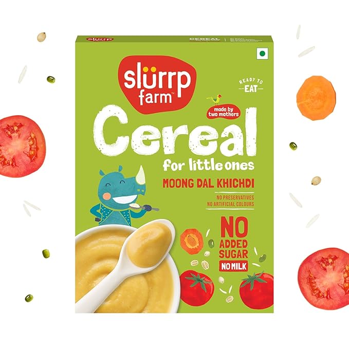 Slurrp Farm Moong Dal Khichdi Baby Cereal | Easy to Digest Travel Food for Kids | Real Veggies & 13 Nutrients | No Added Sugar, Salt or Milk | No Preservatives | 7.05 Oz (200g)