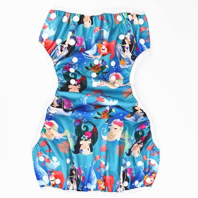 Baby Swim Diaper Nappy Pants Reusable Adjustable 0-3 Years Old Toddler Small Large (Large, Mermaids Turtles)