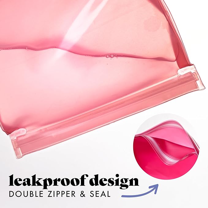 Fit & Fresh Reusable Sandwich Bags (3 Pack) – Leakproof Reusable Food Storage Bags, BPA-Free, Freezer Safe, Eco Friendly Bags for Snacks, Lunch, Meal Prep, Pink Bows
