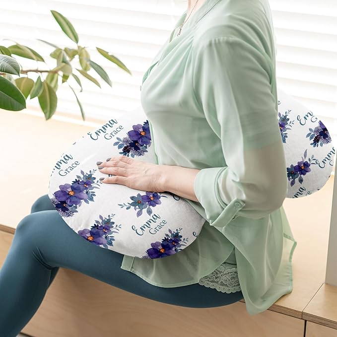 Customizable Flowers Baby Nursing Pillow Cover - Add Your Baby's Name, Ultra-Soft Stretch Fabric, Fits Standard Nursing Pillows, Ideal for Baby Showers Style 03